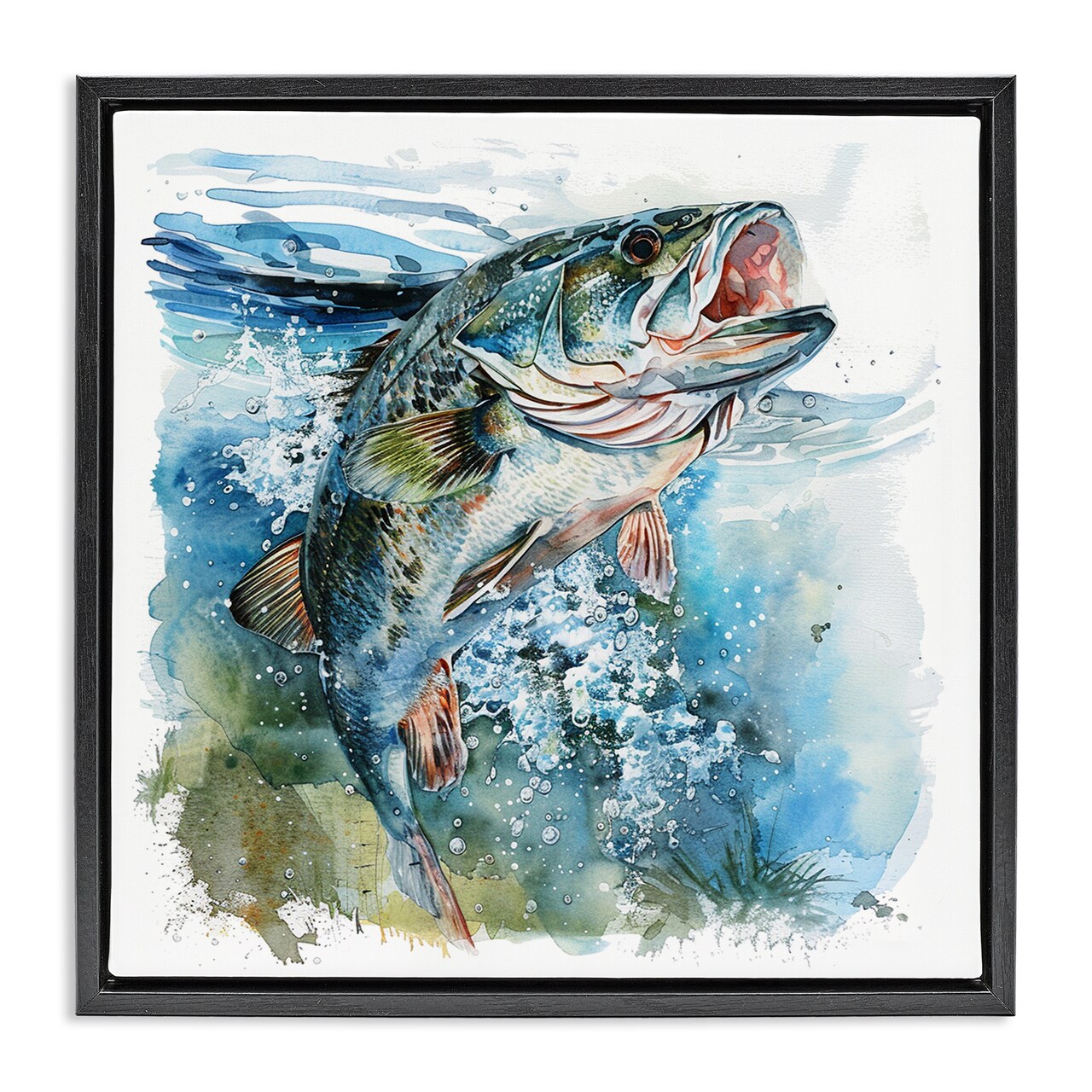 Stupell Industries Water Splashing Fish Floater Framed Canvas Wall Art Design by LSR Design Studio